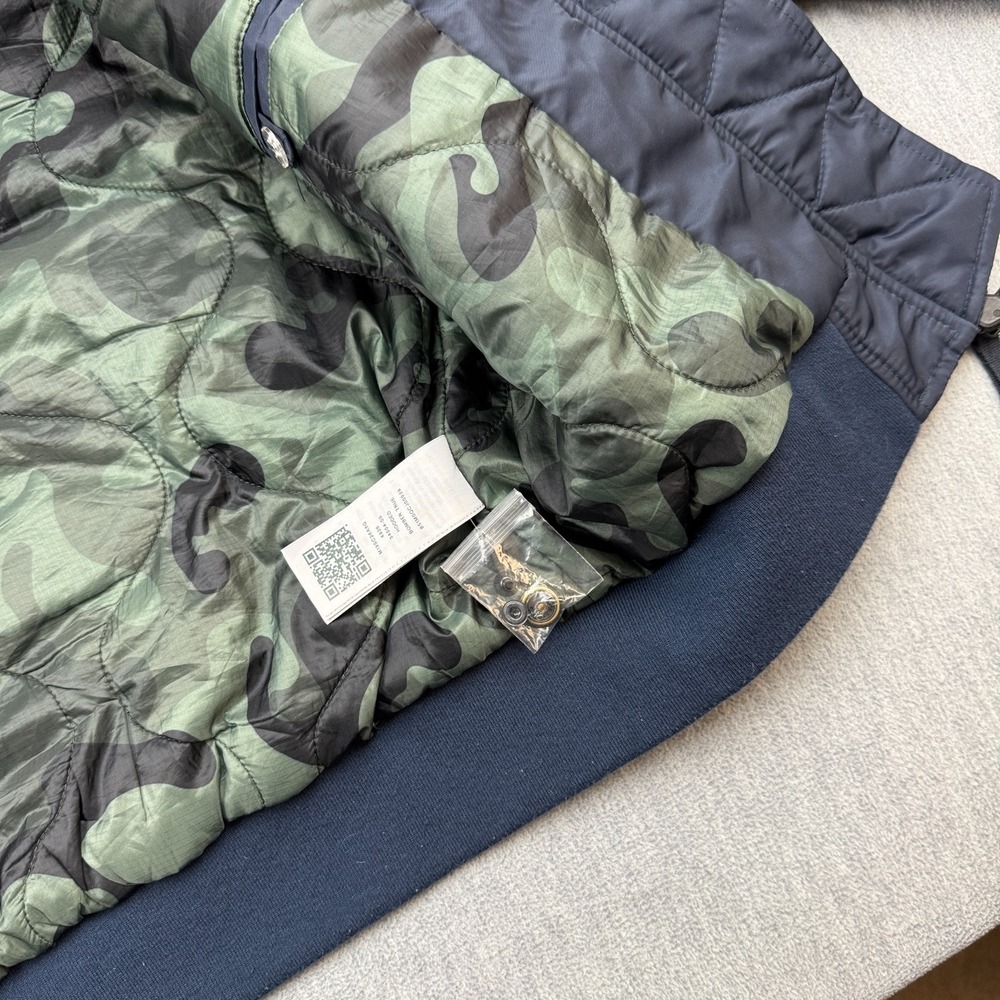 True Religion Bomber Jacket Mens Small Blue Quilted Full Zip Hooded Pockets Coat - Picture 4 of 13